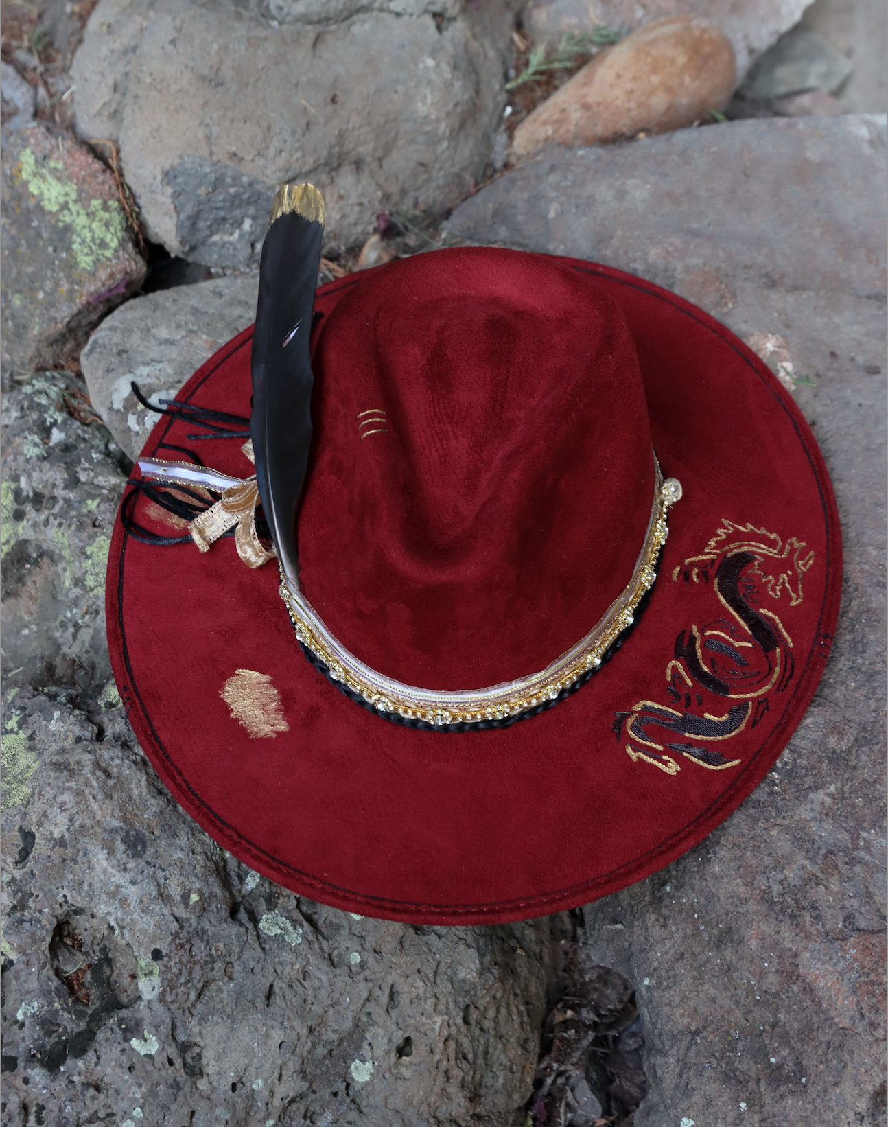 Unique Dragon Red, Black & Gold Fedora hat