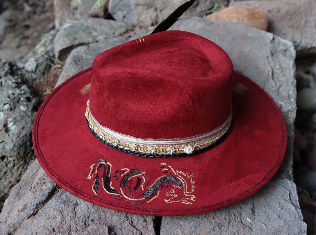 Unique Dragon Red, Black & Gold Fedora hat