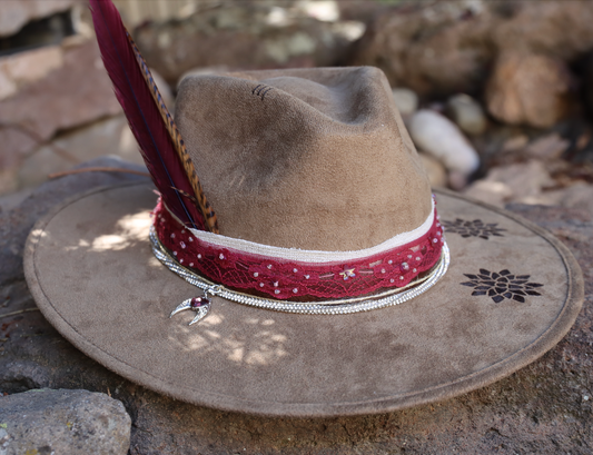 Angel wing Hat, Burned Hat, Sacred Geometry Fedora, Womens Hat, Wide Brim Felt Fedora, Vegan Suede Boho Hat